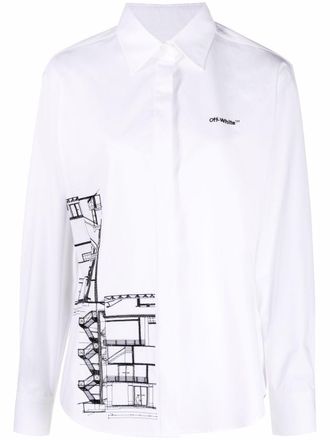 Off-white blouse met print - Wit