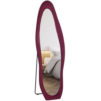 HOMCOM Irregular Full Length Mirror With Velvet Frame 160 X 50cm Wine Red | TJ Hughes