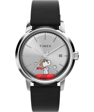 Timex Marlin Automatic X Peanuts Snoopy Flying Ace Mens Black Watch TW2W49600 Leather - One Size