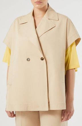 Marina Rinaldi Dente Double Breasted Stretch Cotton Gabardine Cape Jacket in Sand at Nordstrom, Size X-Large