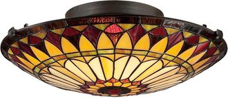 Elstead Lighting Plaf&oacute;n estilo Tiffany con dise&ntilde;o floral geom&eacute;trico en tonos c&aacute;lidos