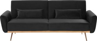 Beliani Beliani - Sof&aacute; Cama Tapizado En Terciopelo Negro 3 Plazas Patas De Metal Cojines Adicionales Retro Eina