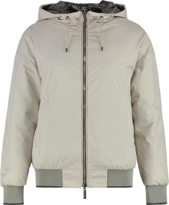 Moorer Omkeerbare gewatteerde jas met capuchon - Dames - Gewatteerde jassen - Beige - M - Polyester - Jassen