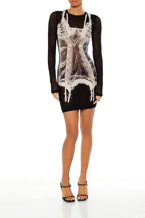 Forever 21 Mesh Garter Graphic Mini Dress