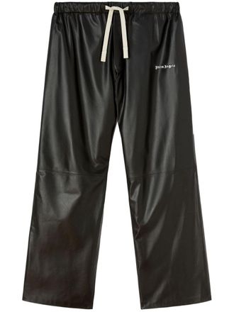 Palm Angels logo-print leather track pants - Black