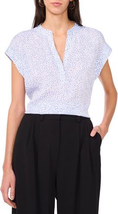 Vince Camuto Dot Print Split Neck Top in Lake Breeze at Nordstrom, Size Xx-Small