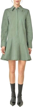 English Factory Stripe Ruffle Hem Long Sleeve Shirtdress in Dark Olive at Nordstrom, Size X-Small