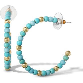 Jessica Simpson Turquoise Gold Bead Hoop Earrings, Turquoise Hoop Earrings in Gold, Silver, Turquoise at Nordstrom