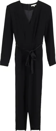 Maje jumpsuit met V-hals en strikceintuur in zwart acetaat