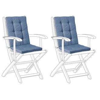 Beliani Conjunto De 2 Cojines Para El Asiento Y El Respaldo De Sillas De Jard&iacute;n Con Cordones Resistentes A Los Rayos Uv Y Al Agua Azul Maui Premium