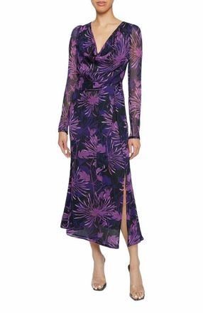 Santorelli PIPER Cowl Neck Dress in Abstract Floral Crinkled Georgette in Cool Purple at Nordstrom, Size 2