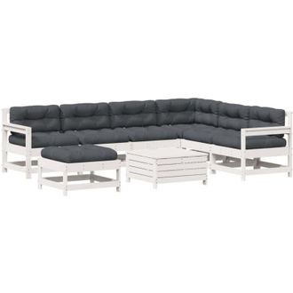 vidaXL Set Muebles Jard&iacute;n Con Cojines 8 Pzas Madera Maciza Pino Blanco Vidaxl