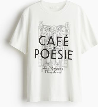 H&M T-Shirt mit Print - Weiss/Caf&eacute; Po&eacute;sie