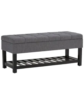 Simpli Home Saxon 43in Transitional Rectangle Storage Ottoman Bench