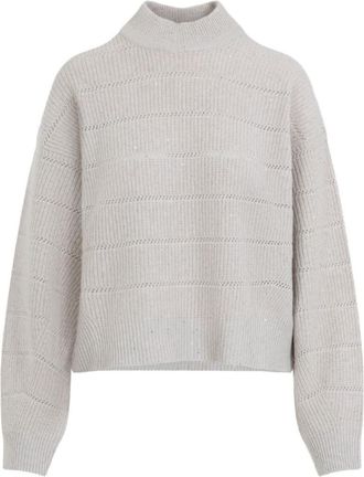 Brunello Cucinelli Grey Knitted Turtle Neck Sweater