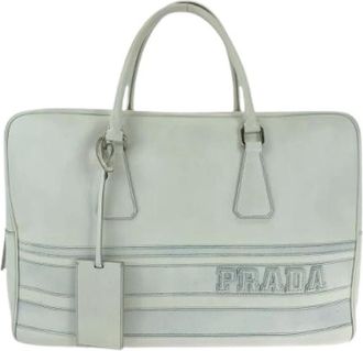 Prada Pre-owned Handbags, female, White, Size: ONE SIZE Pre-owned Saffiano Leather Business Handbag