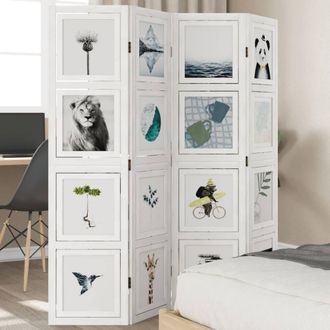 Berkfield Home Room Divider 4 Panels White Solid Wood Paulownia