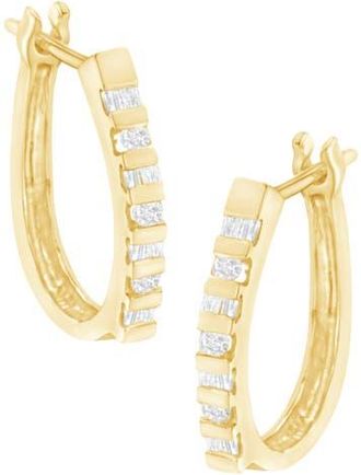 House of Brilliance 10K Yellow Gold Diamond Oblong Hinged Leverback Hoop Earrings at Nordstrom
