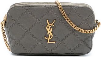 Saint Laurent Borsa a tracolla Becky Double Zip mini in pelle di agnello trapuntata 2020 - Grigio
