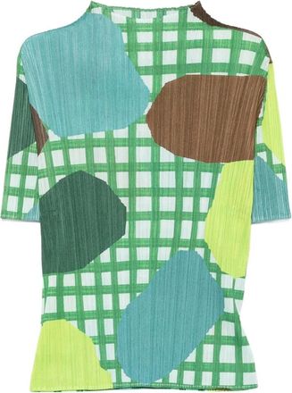 Issey Miyake Market Top - Dames - Blouses - Groen - 2XL - Polyester - Overhemden