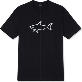 Paul & Shark T-shirt van katoenen jersey met reflecterende haaienprint - Heren - T-shirts - Zwart - L - Katoen - Tops