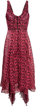 Versace logo-print asymmetric-hem silk dress - women - Silk/Silk - 40 - Pink