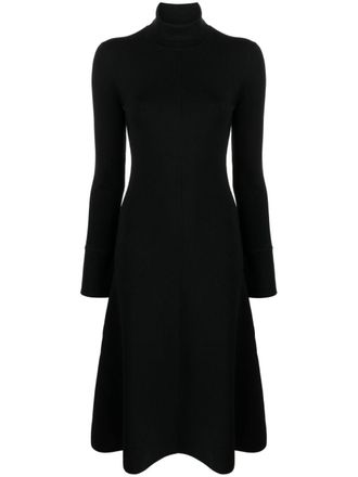 Joseph roll-neck flared midi dress - women - Silk/Polyamide/Elastane - L - Black
