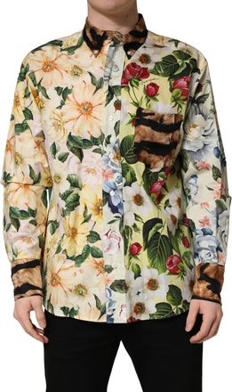 Dolce & Gabbana Multicolor Floral Animal Print Collared Mens Shirt