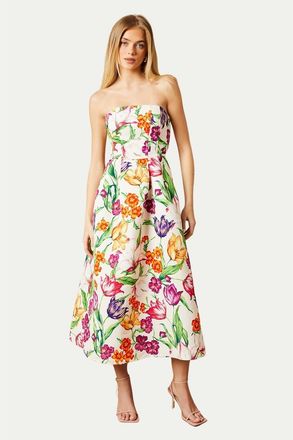 Oasis Floral Twill Strapless Midi Dress in Multi at Nordstrom, Size 10