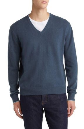 Lorenzo Uomo Tipped Merino Wool Sweater in Teal at Nordstrom, Size X-Large