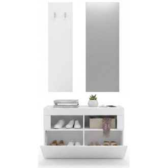 Dmora Mobile da Ingresso Toirano, Specchio Incluso, 4 Paia Made in Italy, 2 Ripiani, 91x36x165h cm Bianco Lucido