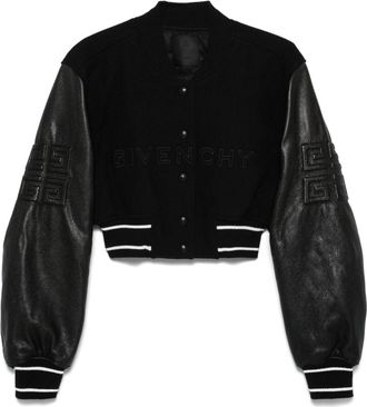 Givenchy cropped bomber jacket - women - Calf Leather/Cotton/Polyamide/Viscose/Wool/Polyester - 38 - Black