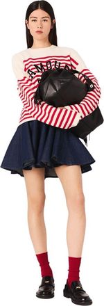 Maje Striped rib knit sweater in Ecru /red at Nordstrom, Size X-Small