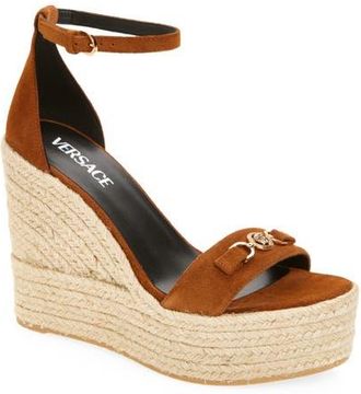 Versace Medusa 95 Suede Espadrille Wedge Sandal in Spice Brown-Versace Gold at Nordstrom, Size 10.5Us