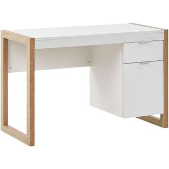 Beliani Home Office Desk JOHNSON Brown/ White 112 cm 50 cm with Storage