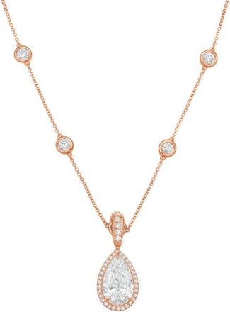 Diana M. Jewels 14kt Rose gold Lab Grown 5.00 ct Pear Diamond Halo Pendant With Bail
