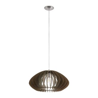 Loops Pendant Ceiling Light Colour Satin Nickel Shade Dark Brown Wood Bulb E27 1x60W