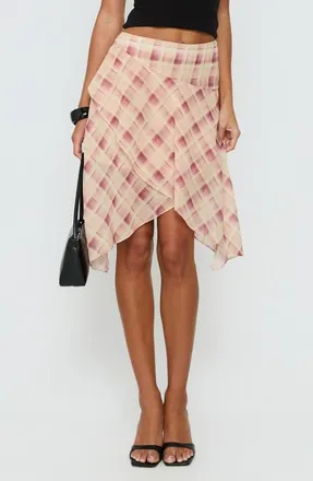 Princess Polly Natana Asymmetrical Midi Skirt in Multi Check at Nordstrom, Size 10