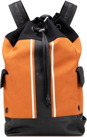 Bottega Veneta Black Orange Canvas Leather Backpack (Pre-Owned)