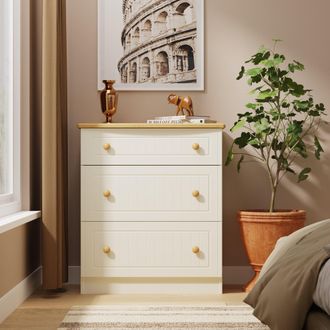 Welcome Furniture Byland Ready Assembled 3 Drawer Deep Chest in Cream Ash & Modern Oak - Welcome Furniture | TJ Hughes