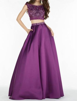 Alyce Paris Two Piece Mikado Beaded Prom Dress In Berry