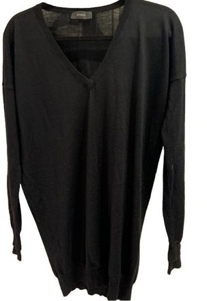 Joseph Semi Sheer Black Wool V Neck Jumper Size L