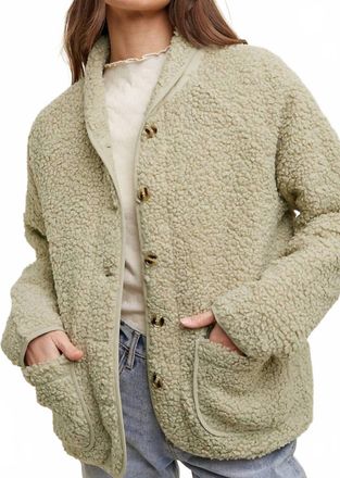 Wishlist Sherpa Button Up Jacket With Piping Detail In Olive