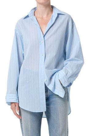 A Gold E Sona Pinstripe Oversize Button-Up Shirt in Fontana Stripe Powder Blue at Nordstrom, Size X-Large