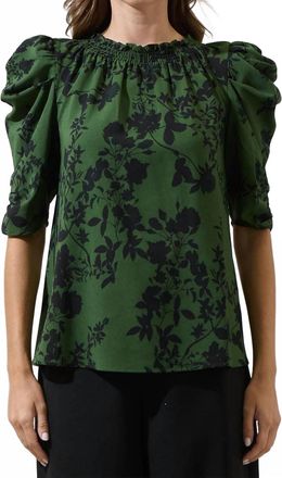 Sugarlips Floral Drape Sleeve Top In Emerald