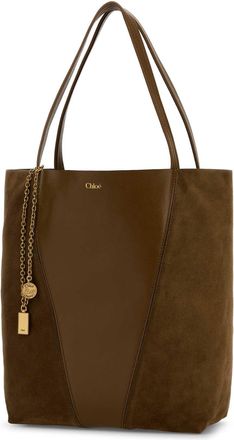 Chlo&eacute; Womens Brown Leather And Suede Chlo&atilde;&uml; Spin Shopping Bag Darkkhaki Borse A Mano