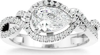 Pompeii3 1 1/2Ct TW Pear Shape Moissanite & Diamond Engagement Ring 10k Gold