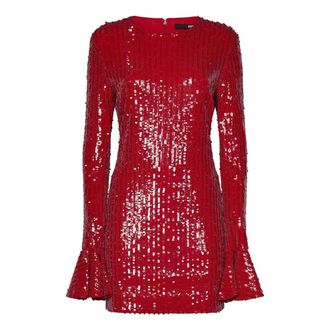Rotate Rode Jurk met Wijde Mouwen en R Logo - Dames - Feestkleedjes - Rood - S - Polyester - Kleedjes