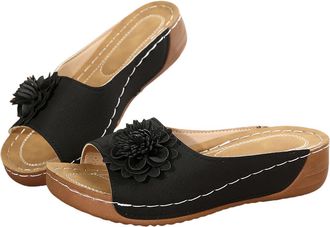 Generic Comfortable Non-Slip Solid Color Open-Toe Wedge Sandals for Women -Summer Dressy Casual Orthopedic Sandals with Arch Support (Black, Adult, Women, 7, 