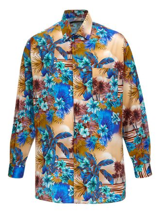 Roberto Cavalli tropical-print shirt - men - Cotton/Elastane - 48 - Orange